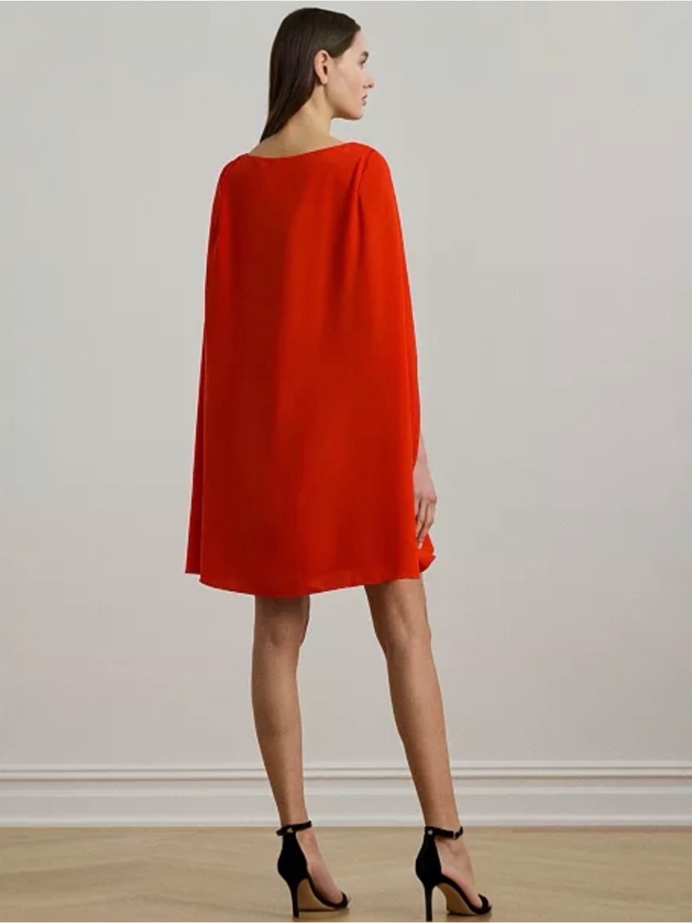 NWT Lauren Ralph Lauren Red Cape Georgette Cocktail Mini Dress Sleeveless - Picture 2 of 10